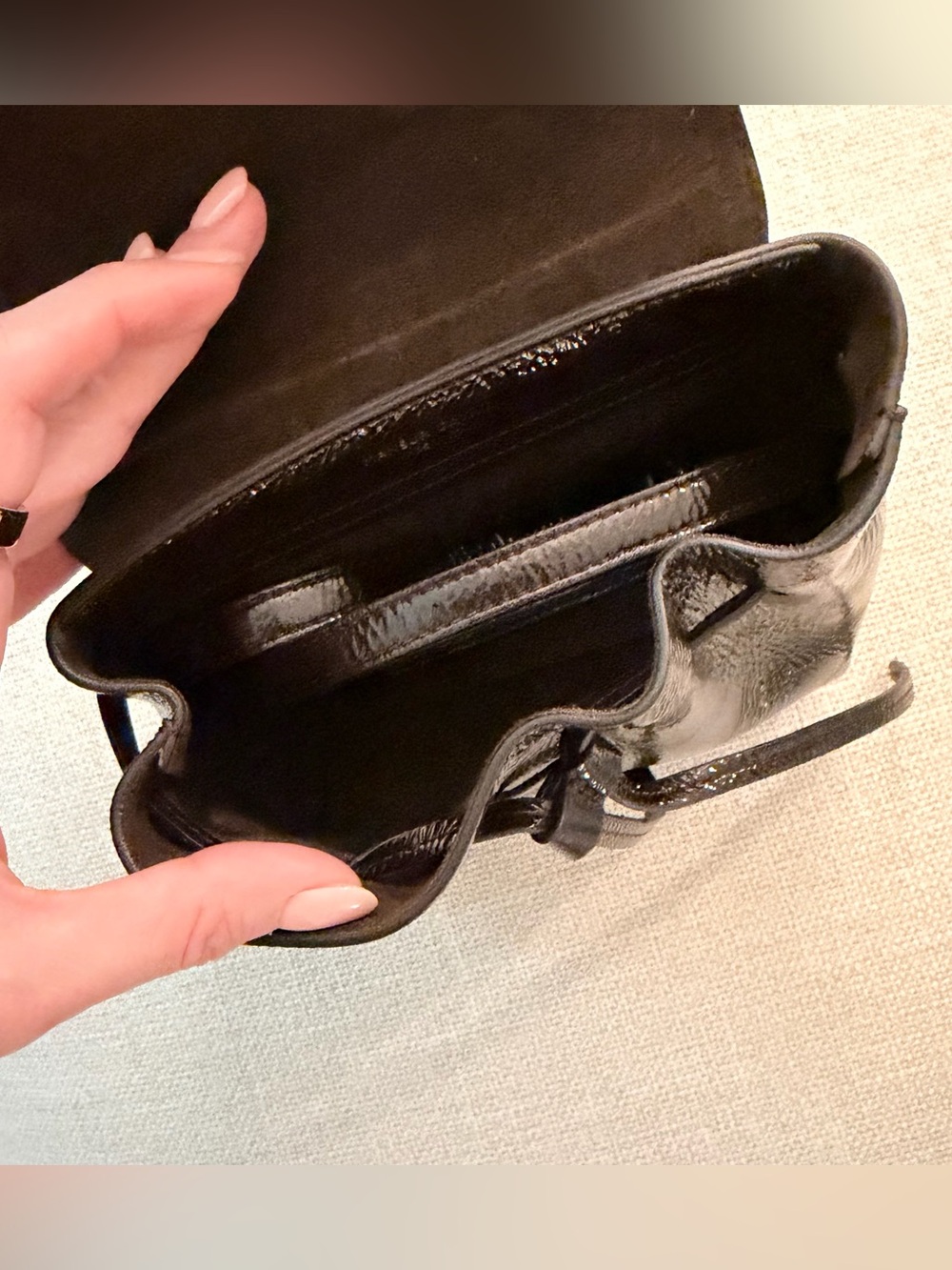 Mansur Gavriel Espresso Patent Leather Mini Soft Lady Bag - Picture 4 of 9